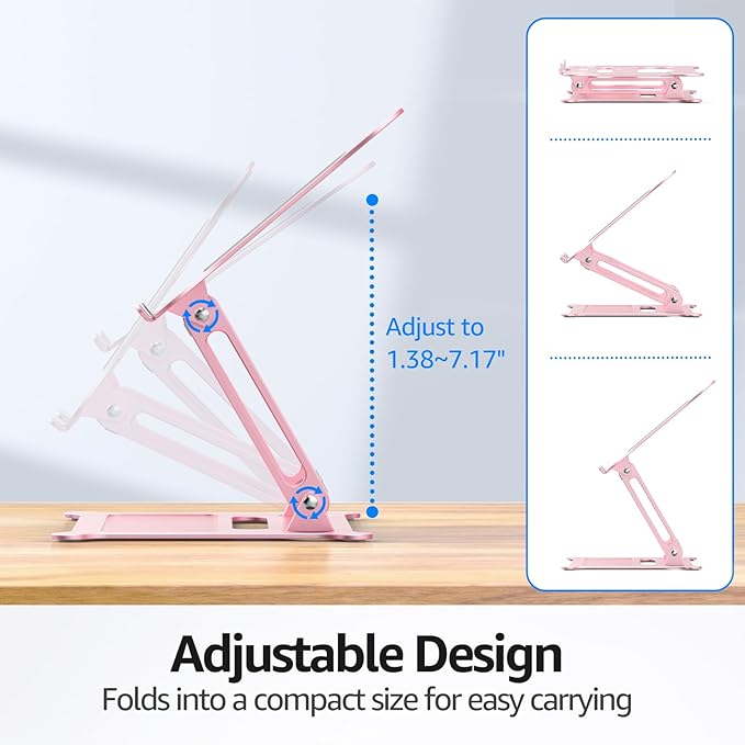 Urmust Laptop Notebook Stand Holder Adjustable Laptop Stand Portable Computer Riser Compatible with MacBook Air Pro HP Dell XPS Lenovo All Laptops 10-15.6"(Rose Gold)
