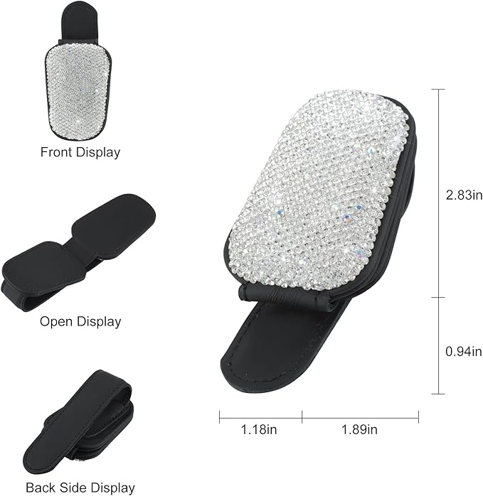 eing Magnetic Leather Sunglass Holder,Bling Crystal Eyeglass Hanger Clip for Car Sun Visor, Suitable for Different Size Eyeglasses, 1 - Pack White