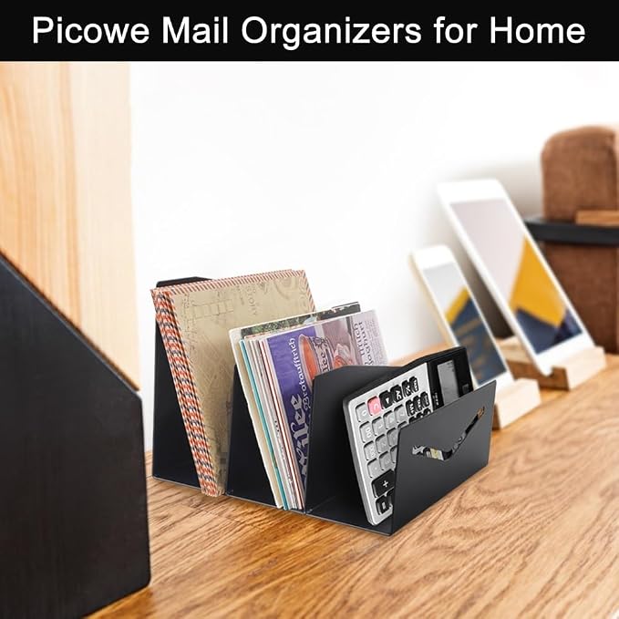 Picowe Metal Desk Mail Organizer Mail Holder, 3 Slots Letter Holder Organizer Envelope Organizer for Home Office (Black)