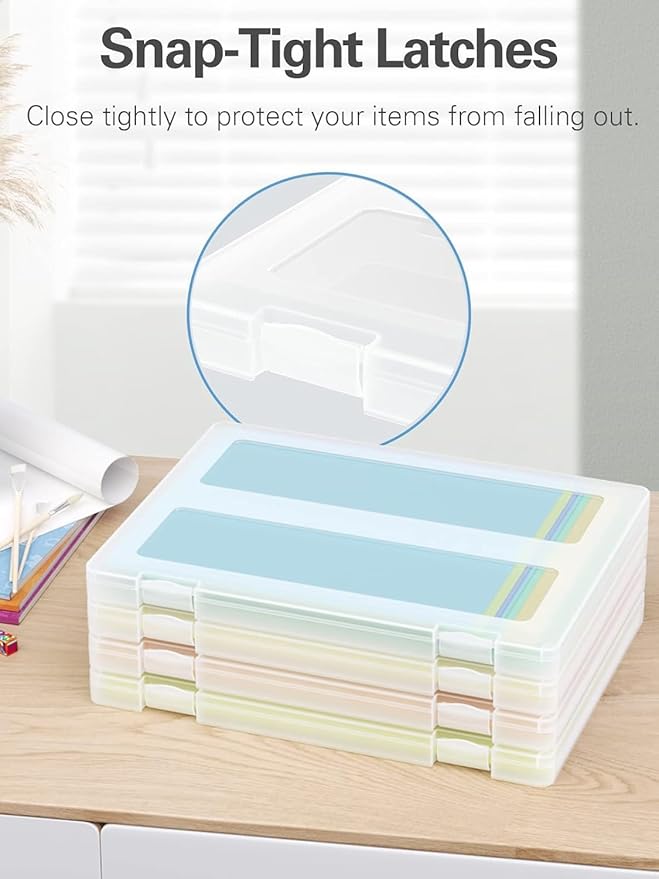 8-Pack A4 Plastic Paper Organizer Box, Scrapbook Storage for 8.5” x 11” Letter Papers, Portable Document Holder, Board Games Art Supplies Sticker Organizers (2 Inner Size)
