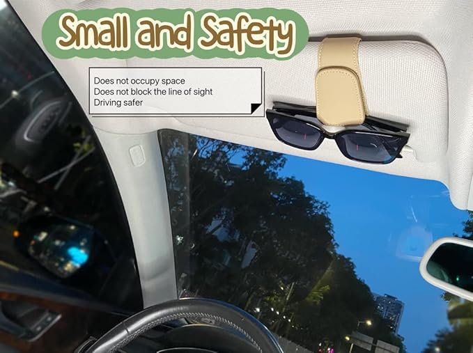 CHOSMOYI Magnetic Leather Sunglass Holder for Car, Sunglasses Clip for Car Visor, Auto Interior Accessories Universal for Different Size Eyeglasses (Beige)
