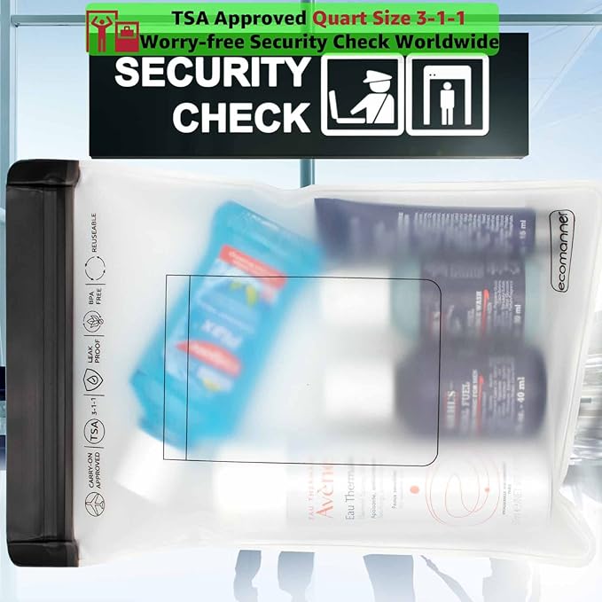4 Pack TSA Approved Toiletry Bag Leak Proof Zipper Free, TSA Toiletry Bag Clear Quart Size for Travel Carry-on (2 Small and 2 Large Size)