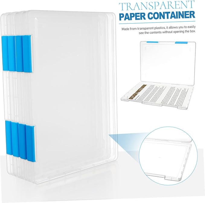 4pcs Clear File Boxes with Lids Transparent Plastic Document Organizer Stackable Desktop Storage Case for Office and Student Paper Management