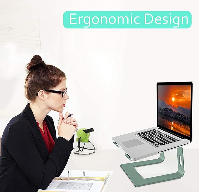 Orionstar Ergonomic Laptop Stand, Premium 5mm Aluminum Riser for 10-15.6 Inch Notebook Computer, Tool-Free Detachable Elevator Holder for Desk Office, Sturdy Riser for Eye-Level Neck Relief, Green