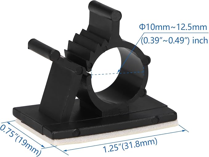 Baomain 50-Pack Adjustable Adhesive Cable Clips,Nylon Wire Management Clamps for 10-12.5mm (0.39-0.49") Diameter Cords,Reusable Stick-on Cord Organizer for Automotive and Home Office - Black