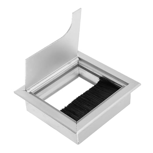 Aluminum Alloy Cable Management Box Stylish Square Desk Grommet Dustproof Brush Lining Wire Organizer for Home Office Cord Cover Silver