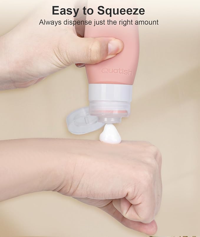 Quatish Travel Bottles for Toiletries, Original Patented Leak Proof Travel Size Containers, 3 oz Tsa Approved Silicone Shampoo and Conditioner Bottles, 4 Pack, Dusty Pink
