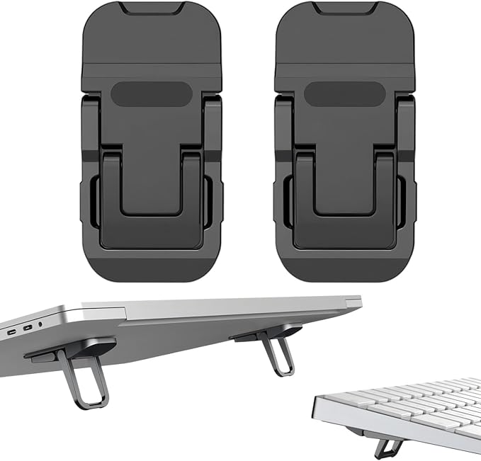 2 Pcs Zinc Alloy Foldable Laptop Stands, Portable Computer Keyboard Riser Feet with 2 Adjustable Angles, Self-Adhesive Invisible Mini Keyboard Stand for Notebook 10-17 Inches