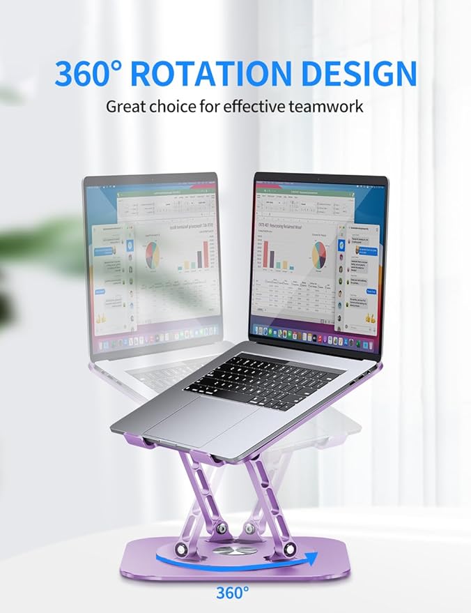 AOEVI Adjustable Laptop Stand with 360 Rotating Base, Computer Ergonimic Foldable Laptop Riser for Desk Compatible with MacBook Pro/Air Notebook up to 16 Inches, Purple