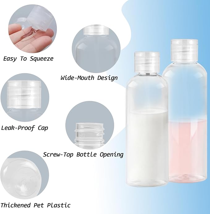 Ninsula 8Pcs Travel Bottles Set, TSA Approved Travel Size Toiletries, Reusable Leak Proof Cosmetic Containers for Shampoo, Conditioner, Cream -Women Men Travel Essentials