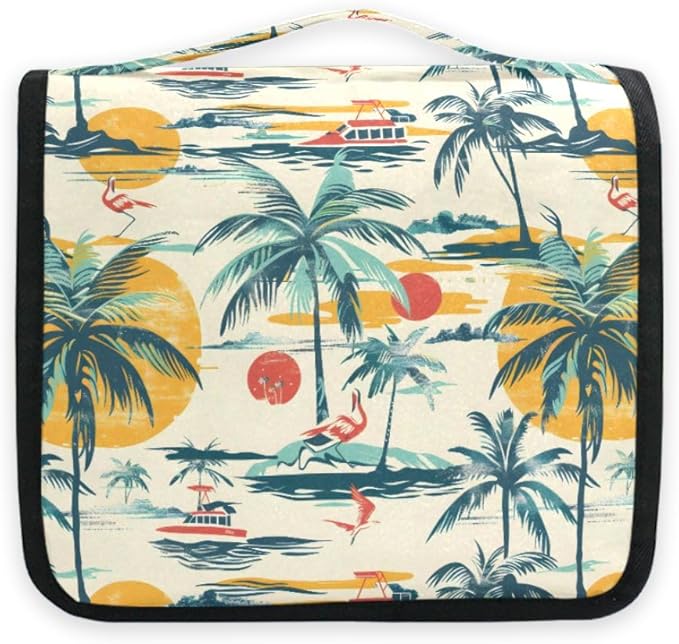 senya Hanging Travel Toiletry Bag Cute Kit Makeup Case Cosmetics Organizer for Men Women (Cruise Ships Sun Palm Trees)
