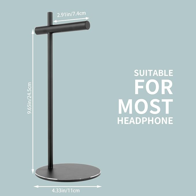 Aluminum Alloy Headphone Stand for Desk with Non-Slip Base - Universal headset stand Compatible with Over-Ear, On-Ear and Neckband Headphones (Black)