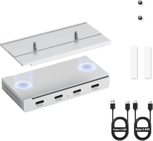 EJAY 10Gbps Magnetic USB-C Hub, 4-Port USB 3.2 Gen2 Data Transfer, Includes Sliding Rail, Screws and Sticky Pads for MacBook Laptop PC, Silver