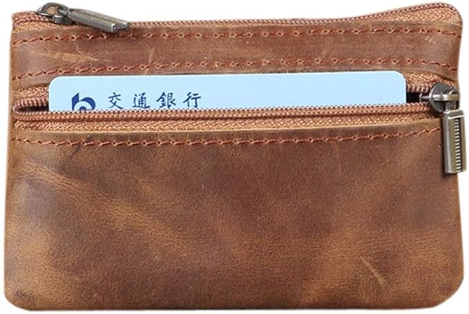 Coin Purse for Men,Coin Pouch with Zipper for Men Women,Genuine Leather Mini Coin Pocket Pouch Change Holder Mens Tray Purses Coin Purse Cash Change Wallet Key Holder Money Pouch