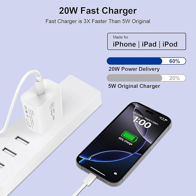 20W USB C Fast Charger Block, Compact PD 3.0 Wall Charger for iPhone 17/16/15/iPad Pro, Universal Compatibility, Travel Essential, 3X Faster Than 5W Charger