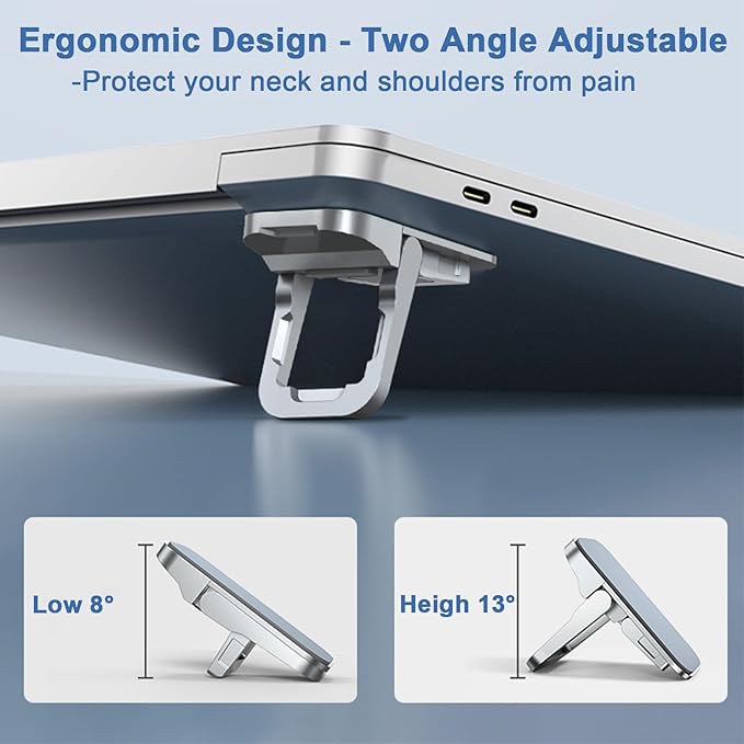 Mini Portable Laptop Stand for Desk Computer keyboard Stand - Zinc Alloy Keyboard Riser with 2 Adjustable Angles Foldable Invisible Laptop Riser for MacBook, Dell, HP, Lenovo and More, Sliver