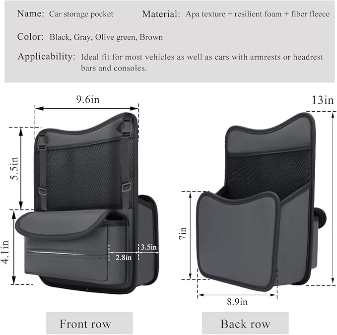 DXNQ Car Organizer Storage Between Seats, Leather Large Capacity Automobile Handbag Hanging Store Content Bag, Auto Console Organizer Holder for Snack Phone Document Storages, Car Accessories (Gray)