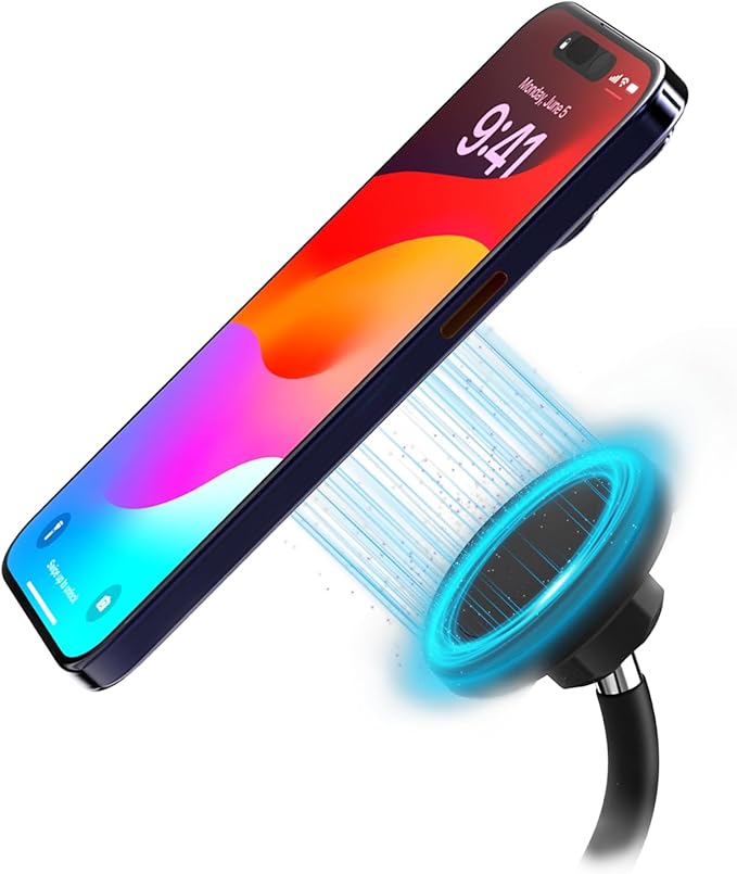 GALVANOX Magnetic Fast-Charging Desk Phone Stand (Adjustable Height) Compatible with MagSafe, Tall Wireless Charger, Heavy Metal Base (15W) Desktop iPhone Holder, Great for Office/Video Calls