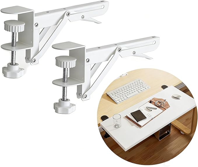Under Desk Keyboard Tray Support Bracket Adjustable Desktop Extension Board Stand Clamp-on Keyboard Holder Arm Rest Tray Extension Plate Support Rack for Desk, NO Board/Tray, 1 Set (Style01-White)