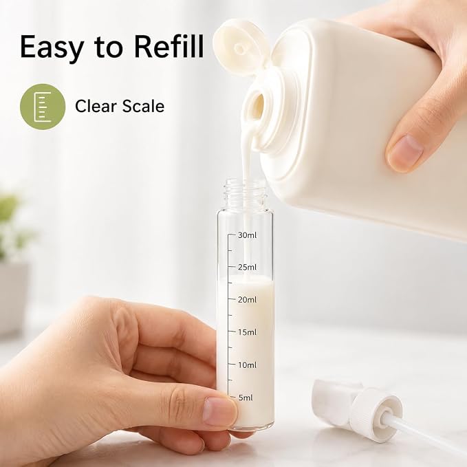 4-in-1 30ML Travel Size Dispenser Toiletries Bottles, Leak-Proof Refillable Containers Dispensers Labels Portable Toiletry Organizer Cup for Shampoo, Lotion, Soap Travel Essentials Green