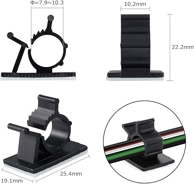 Viaky 30 Pcs Black Cable Wire Clips Adjustable Nylon Wire Holder Adhesive Cable Management Suitable for Maximum Diameter 0.4 inch (10.3mm) Cables