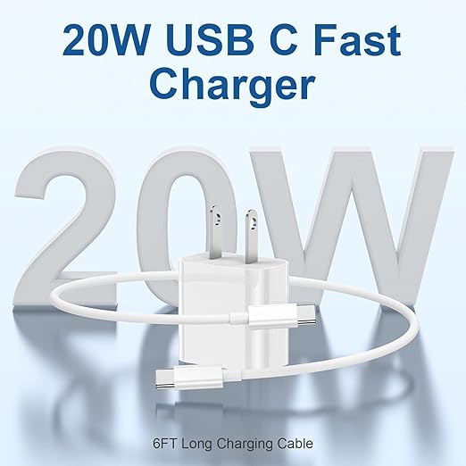 iPhone 15 Charger Block, 20W USB C Fast Charging Plug/6ft Type C to C Cable Cord Long for Apple iPhone 15 Plus/15 Pro Max,iPad Pro 12.9/11 inch 4/3/Air/Mini 6 Generation,Wall Power Adapter Cube Brick