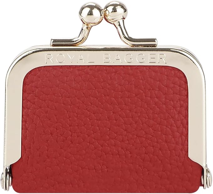 Royal Bagger Genuine Cow Leather Mini Jewelry Box Women's Coin Purse Solid Color Kiss Lock Change Pouch Casual Style Small Storage Bag for Women 1894 (Light Purple)