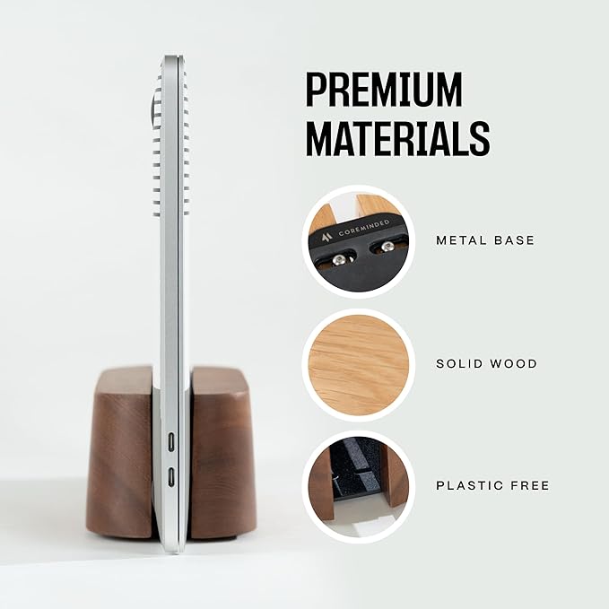 Adjustable Vertical Laptop Stand for Desk, Wooden Laptop Holder, MacBook Pro Stand, Wood Mac Air Dock (Solid Walnut)
