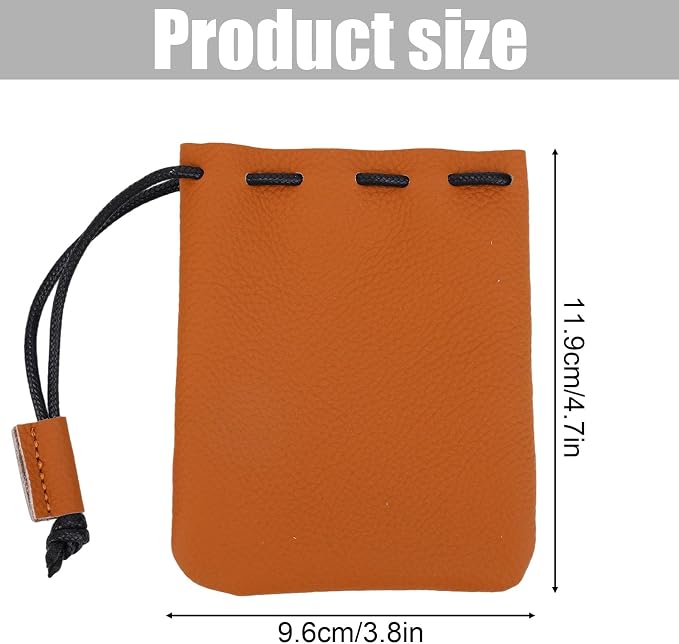 Penitue Leather Drawstring Pouch, Cowhide Vintage Leather Storage Bags Pouch Medieval Coin Purse Organizer for Earphone (Light Brown)