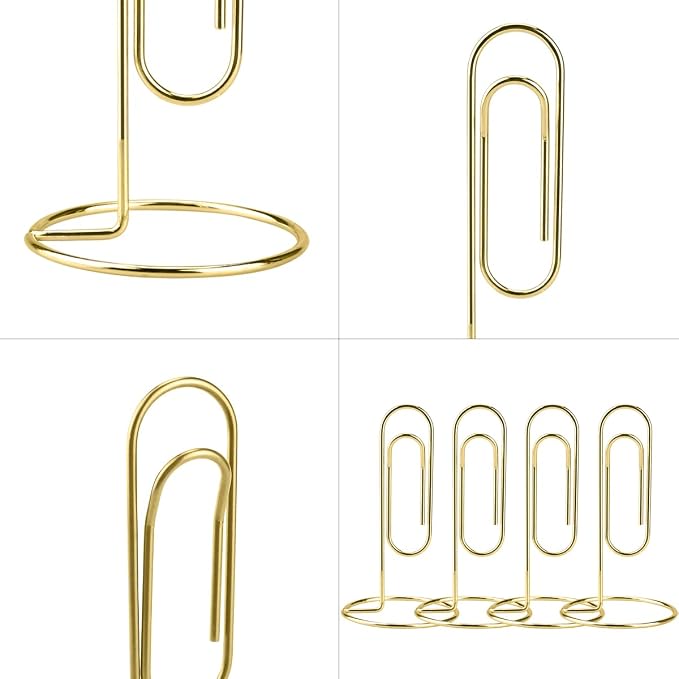 5.2 Inch Desktop Memo Holder, 4 Pack Jumbo Metal Desk Paper Clip Organizer for Office Table, Place Card, Bills, Photos, Table Numbers, Multi-Purpose Document Stand Accessory