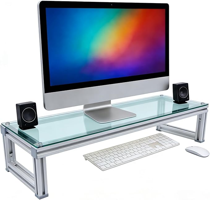 Monitor Stand Riser Acrylic Aluminum, Heavy Duty Ergonomic Screen Stand with Under Desk Storage, Neck Pain Relief Desk Organizer for Laptop PC iMac Home Office & Gaming