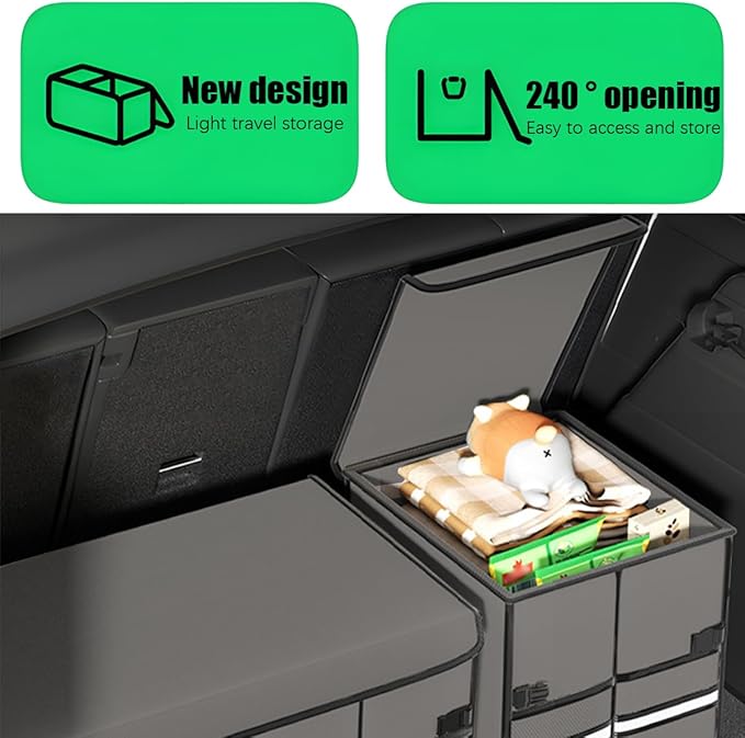 Car Trunk Organizer, Multi-Compartment Collapsible Vehicle Cargo Storage Organizer with Lid, Non Slip Waterproof Storage Box with Reinforced Handles, Universal Automotive Accessories (Grey)