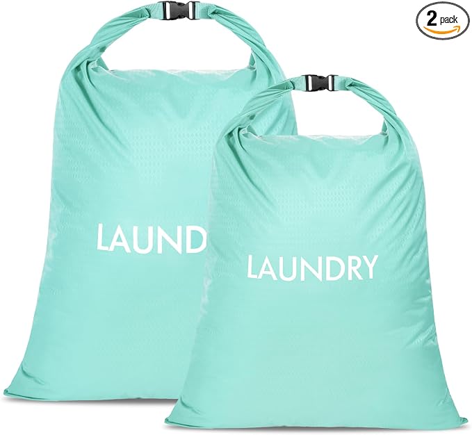 2 Pack Travel Laundry Bag, Nylon Washing Bags for Laundry, Roll Top Wet Dry Bag for Swimming Yoga Bathing Suit Workout, Dirty Clothes Storage Organiser