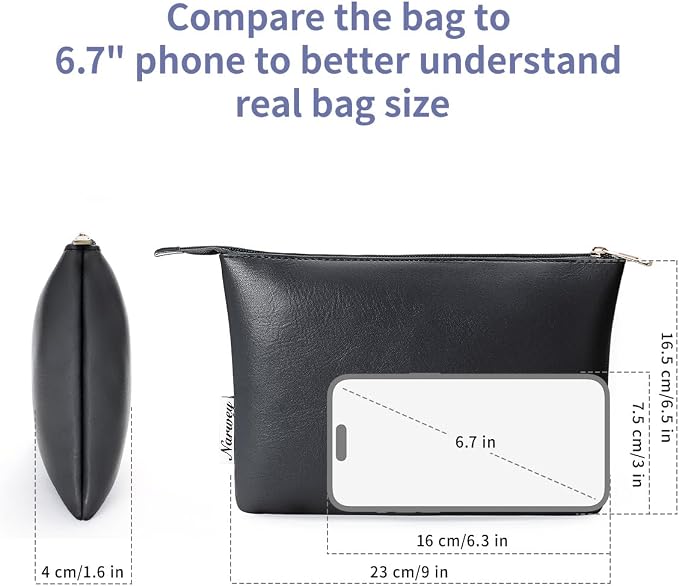 Narwey Small Makeup bag for Purse, Small Makeup Pouch for Purse Cosmetic Bag with Zipper, Cute PU Leather Make up Pouch for Women Girls (Black)