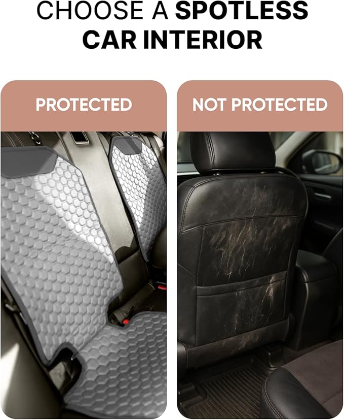 Owleys 2-in-1 Car Interior Guard Bundle | Eco Leather Seat Covers | Kick Mat and Protector | Premium Waterproof Road Trip Child Shield | Holiday for SUV Sedan Truck | Luxury Gray