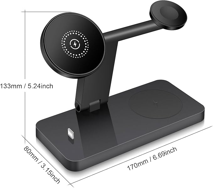 4 in 1 Wireless Charging Station, 15W Fast Wireless Charger for Mag-Safe Magnetic Charging Stand for iPhone 17 Pro Max/17 Air/16 Pro/16 Plus/15/14/13/12 mini,AirPods Pro,Apple Watch Series,Black