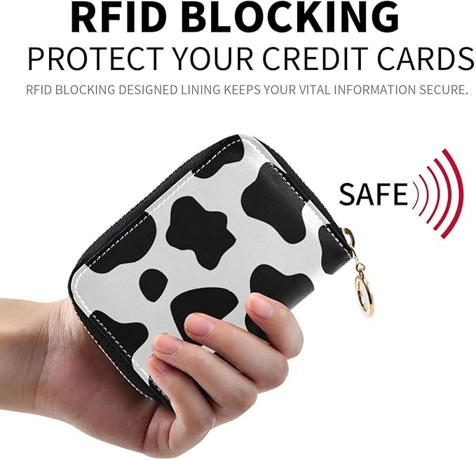 Gothic Skull Cat RFID Credit Card Holder Wallets Accordion for Women Leather Zipper Card Case Accordion Wallet for Ladies Girls