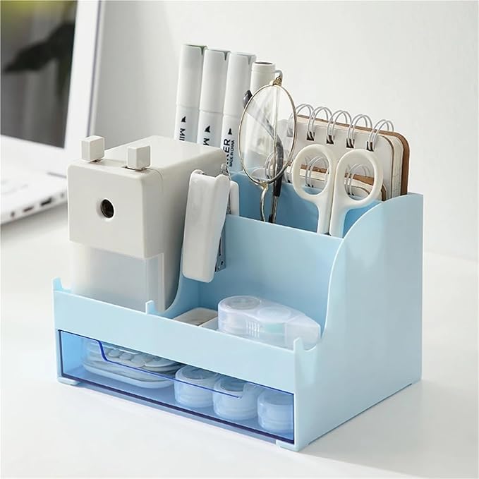 Desktop Storage Box with Drawers - Suitable for Desks and Office Organization(White)