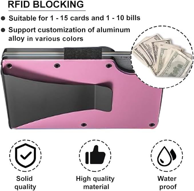 EDGE Metal Wallet for Men - Minimalist Slim Wallet - RFID Blocking Card Holder Money Clip, Smart Wallet - Aluminum Credit Card Holde Clip Pink