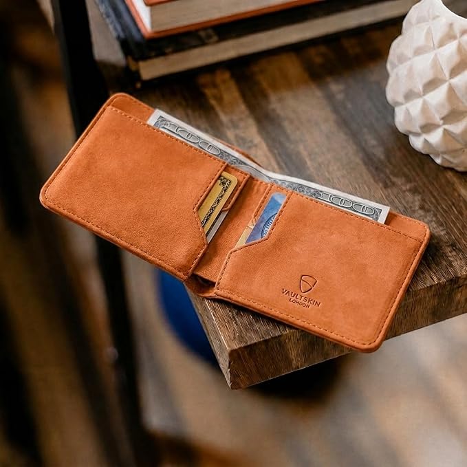 Vaultskin MANHATTAN Slim RFID Blocking Bifold Leather Wallet for Men - Men’s Leather Wallet, Front Pocket Minimalist Card Holder, Holds 9 Cards and Cash, Premium Italian Leather