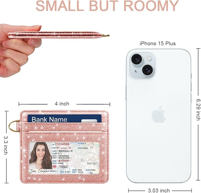 Slim Minimalist Front Pocket RFID Blocking Credit Card Holder Small Wallet Cute Card Cases for Women,Glitter Rose Gold