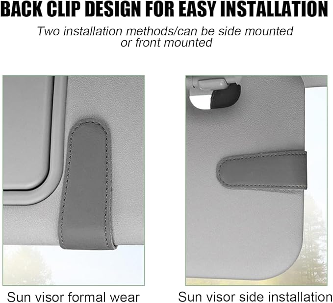 Sunglasses Holders for Car Visor, Magnetic Leather Vehicle Glasses Hanger with 2 Clips, Auto Interior Eyeglass Mount Organizer Accessories, Universal Fit (Gray)