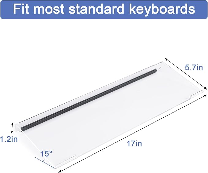 BOOMIBOO Clear Acrylic Tilted Computer Keyboard Holder for Ergonomic Typing, Keyboard Stand with Silicone Anti-Slip Strip, 17 x 5.7 Inch Keyboard Tray for Office Desk, Home, School