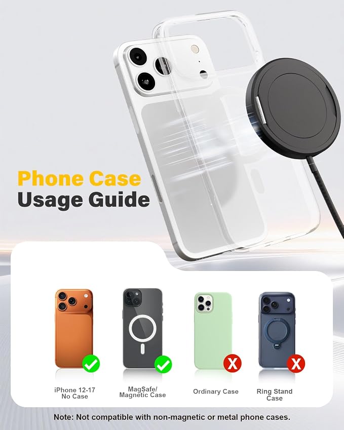 Magnetic Wireless iPhone Charger Fast Phone Charger with Kickstand, 6FT 25W Fast Phone Charging Pad Wireless Magnetic Charge for iPhone 17/17Air/16 Pro Max/16 Plus/15 Pro Max/AirPods3/2/Pro Black