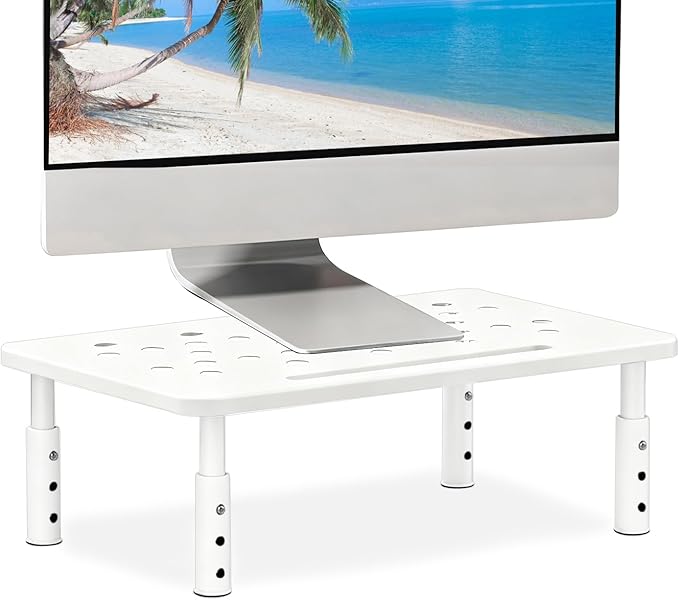Monitor Stand Riser for Desk, 3 Height Adjustable (3.9/4.7/5.5 Inch) Heavy Duty Carbon Steel + PE Computer Stand, Ergonomic Laptop Riser, For PC Printer Dual Screens ??14.6 x 9.1 Inch White