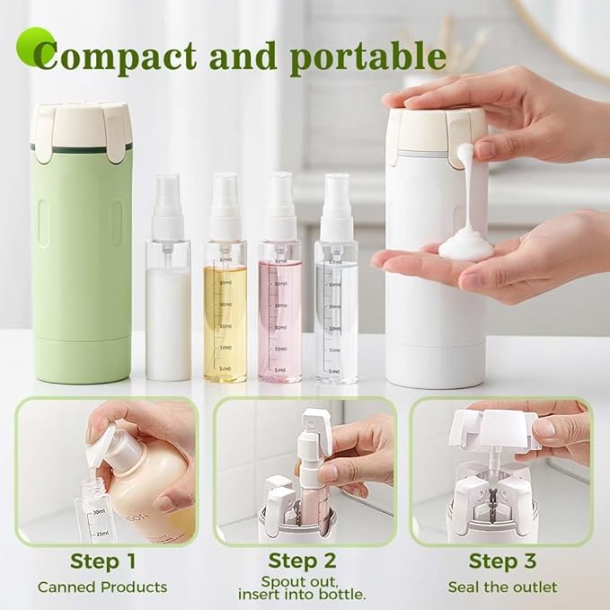 HISKI 4 in 1 Travel Bottles for Toiletries,Portable Travel Toiletries Bottle Set, Portable Containers for Shampoo Lotion Conditioner Cream Transparent with Scale and Label (Green-2PCS)