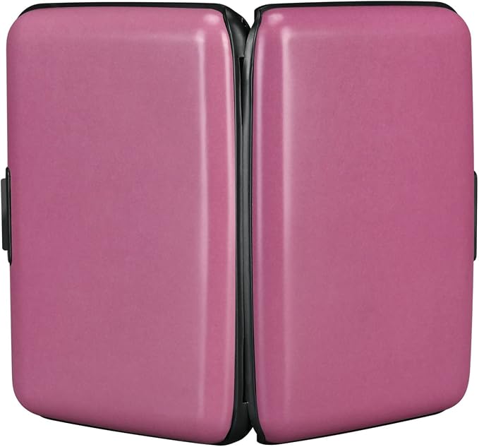 ELFISH RFID Blocking Credit Card Protector Aluminum ID Case Hard Shell Business Card Holders Metal Wallet for Men or Women（Matte Pink