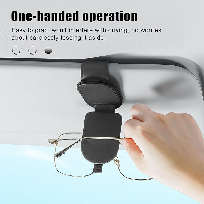 Sunglass Holder for Car Visor, Magnetic Leather Eyeglass Holder, Universal Car Sunglass Organizer Visor Accessories for SUV Truck Pickup, 2 Pack (Black)