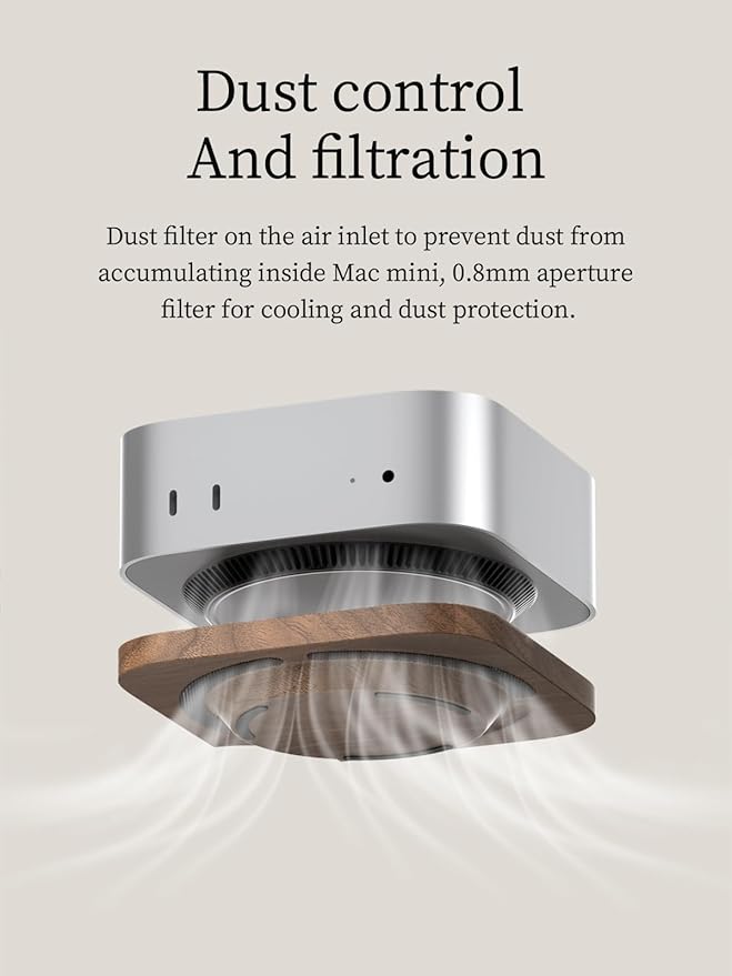 Hagibis Mac mini Stand, Black Walnut Desktop Stand Dustproof Laptop Holder Cooling Heat Disspation Mount for Mac mini M4 Pro 2024 (MMP04)