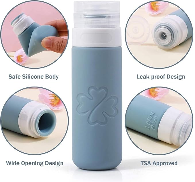 18 Pack TSA Approved Travel Bottles for Toiletries – Leak Proof Silicone Refillable Containers Set with Toiletry Bag, Squeeze Bottles, Spray Bottles & Cream Jars for Shampoo, Conditioner & Lotion